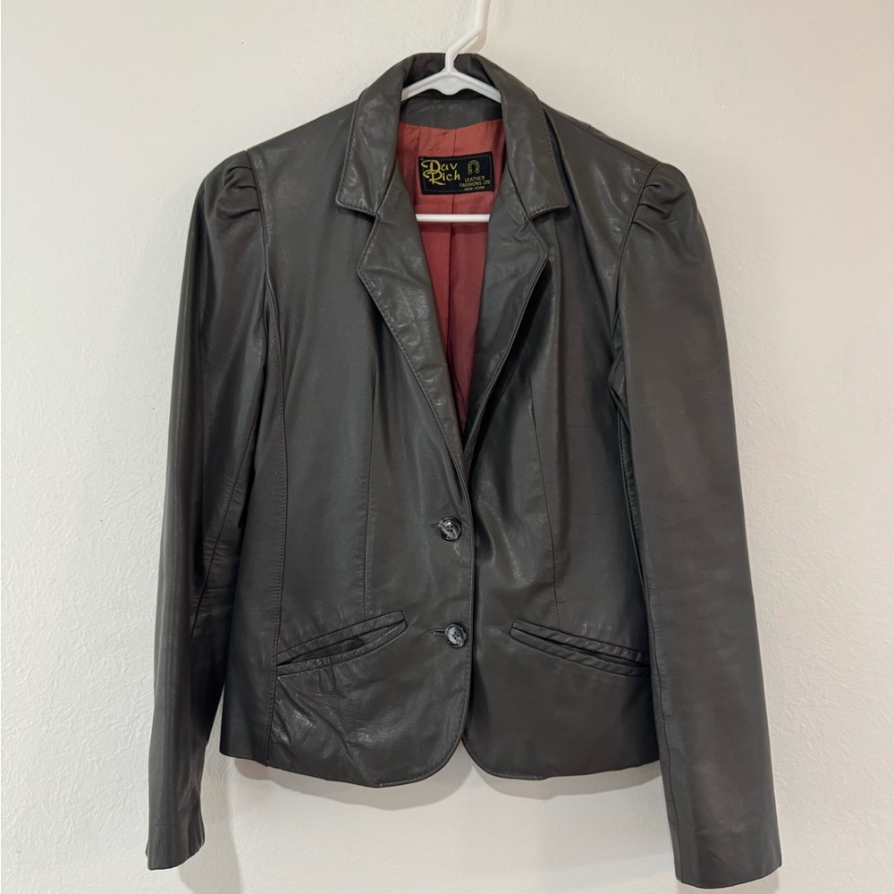 Dav Rich Women's Gray Leather Blazer Jacket Women's S‎ See Measurements